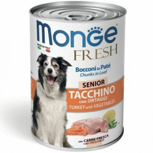 MONGE DOG FRESH CHUNKS SENIOR TURKEY suņu konservi Tītars 400g